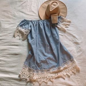 Blue and White Striped Lace Dress
